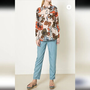 Paul & Joe Sister sz. S MIMIQUE Shirt Colorful Floral Top Blouse Designer Cotton